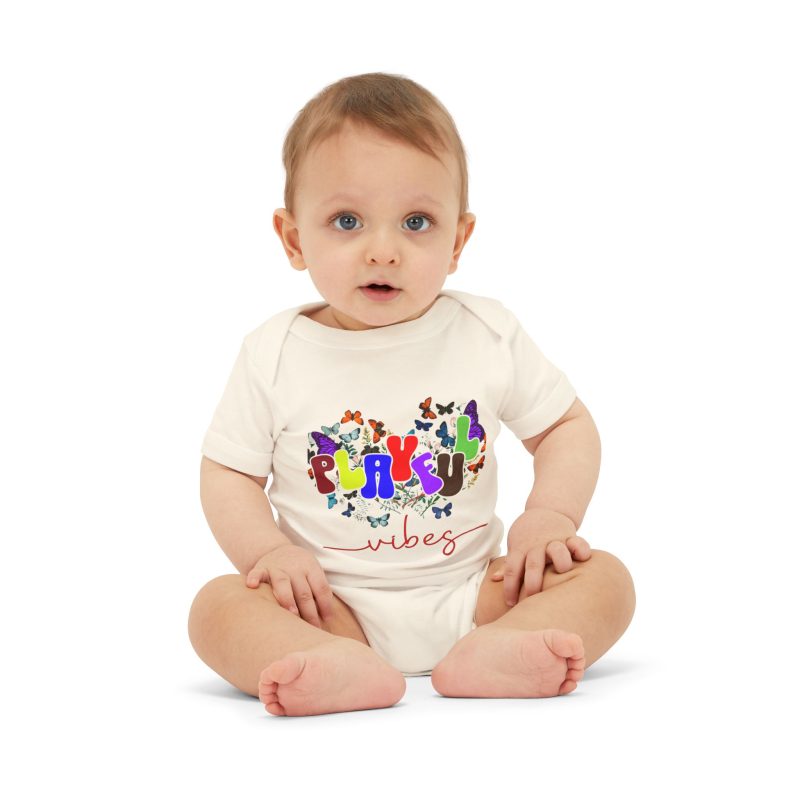 Playful Vibes Infant Onesie — Colorful Butterfly Graphic Baby Bodysuit