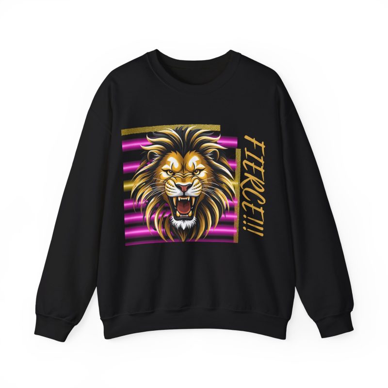 Lion Graphic Sweatshirt "FIERCE!!!" – Retro Neon Mane Crewneck
