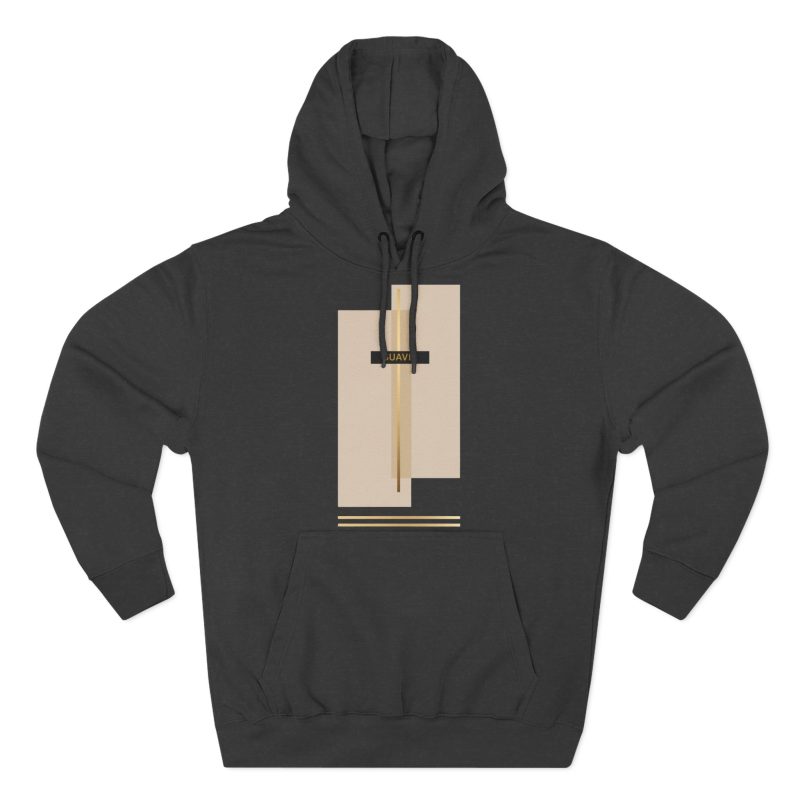 Minimalist SUAVE Beige Abstract Men- only Hoodie — Geometric Hoodie — Three-Panel Beige & Gold Fleece Design