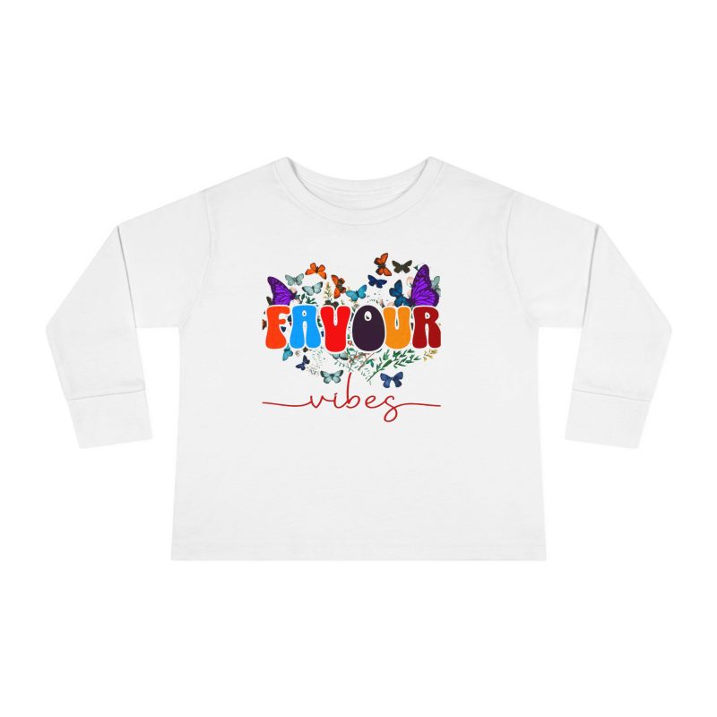 Toddler Long Sleeve Tee — "Favour" Colorful Butterfly Design