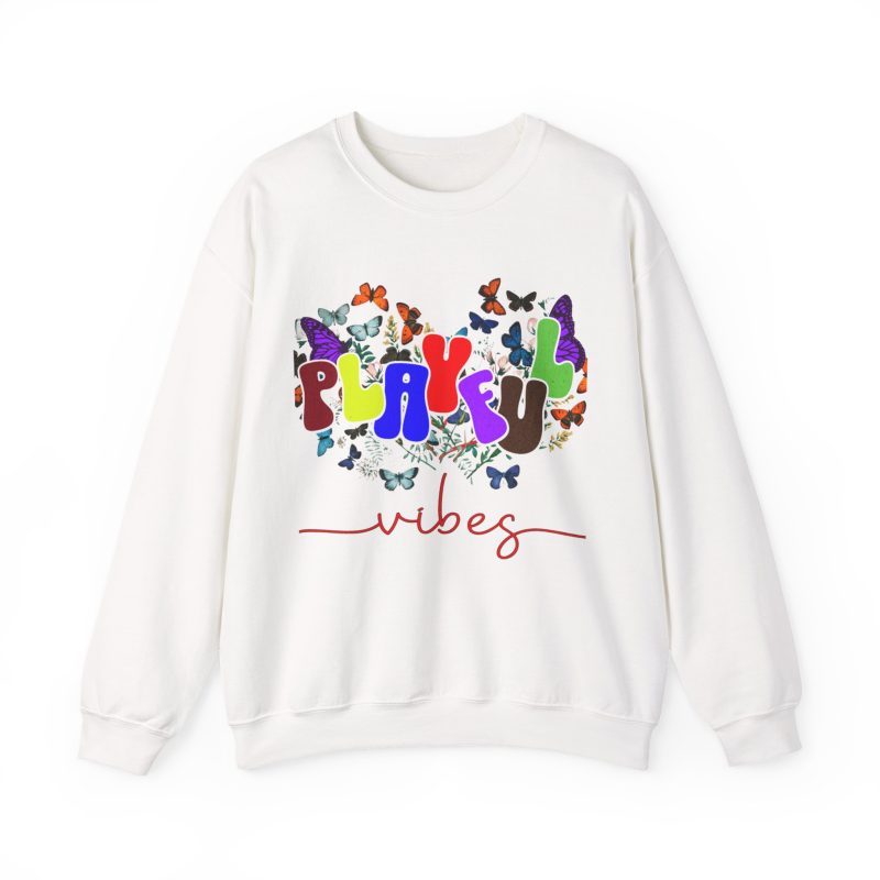 Playful Vibes Sweatshirt — Colorful Butterfly Graphic Crewneck