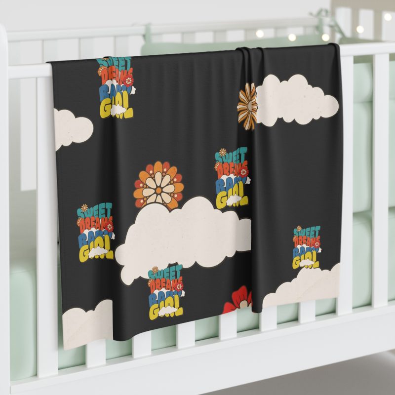 Baby Swaddle Blanket — Retro Flowers & Clouds "Sweet Dreams, Baby" Pattern